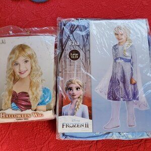 Elsa frozen dress with attached cape plus blond wig large 12 to 14